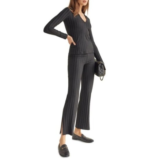 Reformation Hana High Waist Wide Leg Ribbed Pant Stretchy Size X-large - Picture 1 of 3